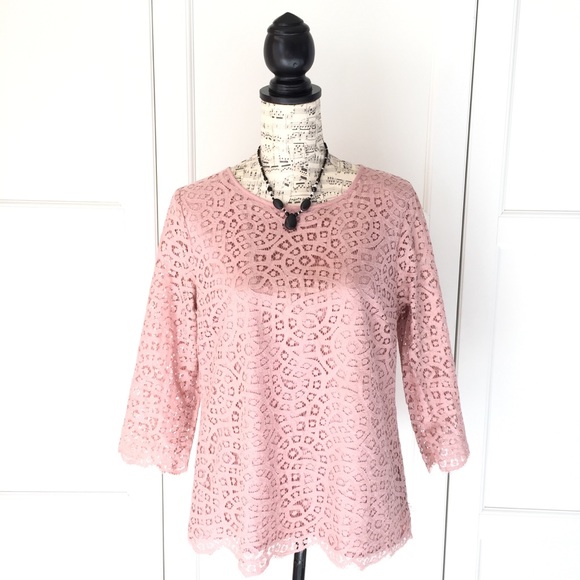 J. CREW Blush Pink Scalloped Cutout Lace Top - Picture 2 of 8